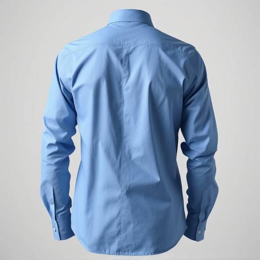 Camisa social masculina azul, manga longa, tecido de algodão egípcio.