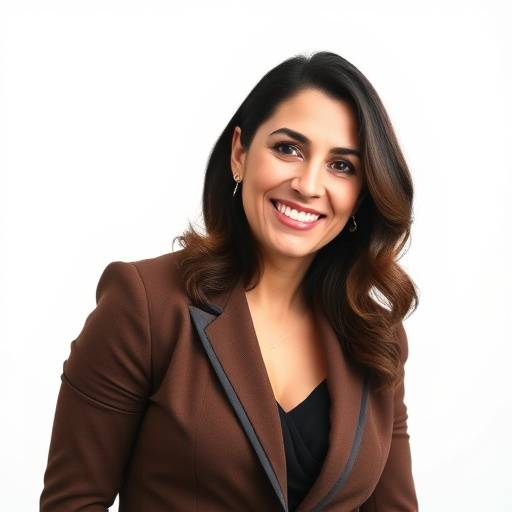 Foto de Ana Carolina Oliveira, co-fundadora da Elegância Corporativa, sorrindo e vestindo um blazer elegante.