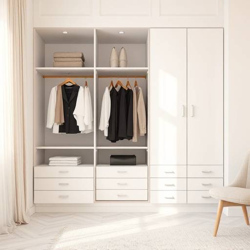 Imagem de um guarda-roupa organizado e elegante.